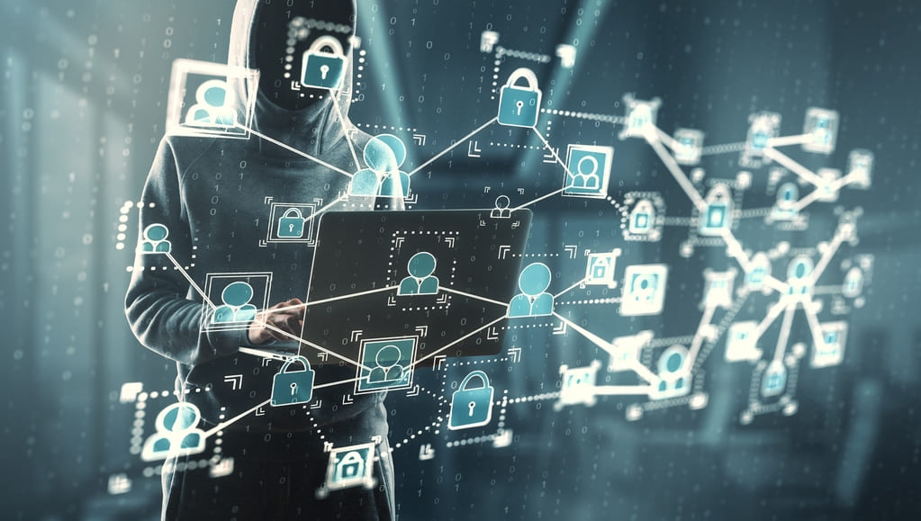 illustration d'un environnement informatique, connecté, et évoquant la cybersécurité